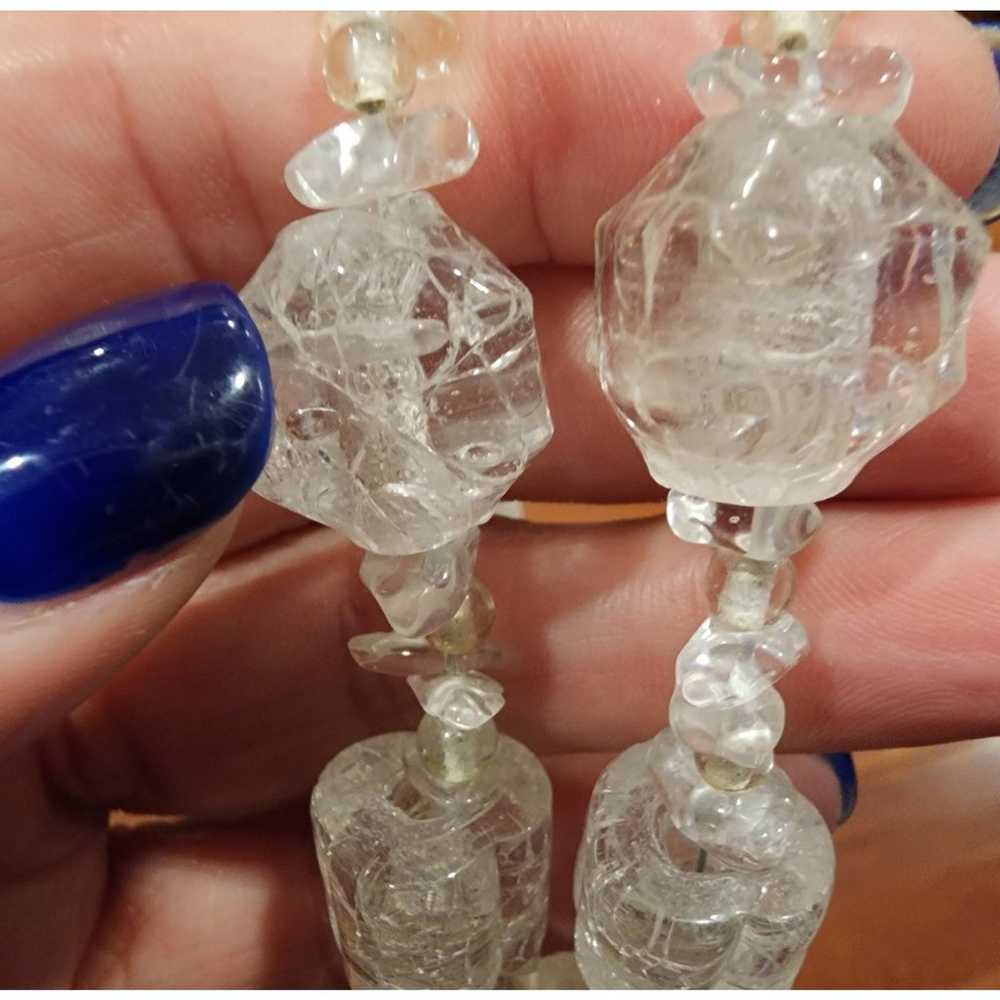 Vintage 90s Clear Large Crackle Glass Beaded Lari… - image 2