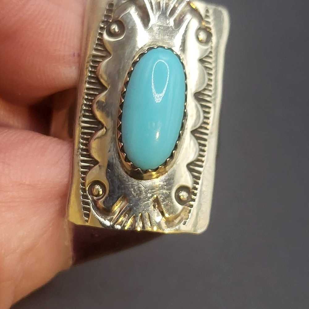 GORGEOUS  VINTAGE  TURQUOISE STERLING SILVER RING… - image 10