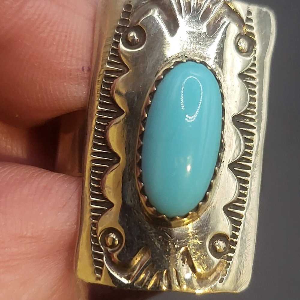 GORGEOUS  VINTAGE  TURQUOISE STERLING SILVER RING… - image 11