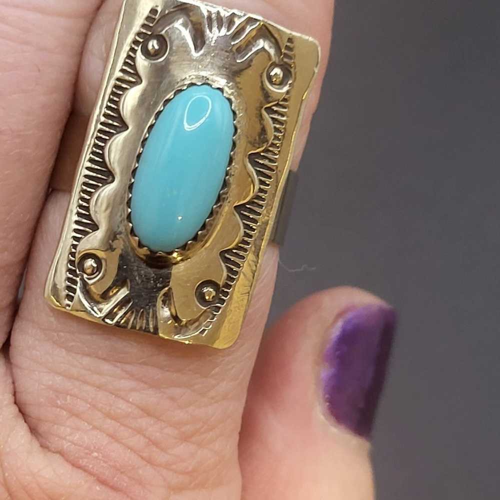 GORGEOUS  VINTAGE  TURQUOISE STERLING SILVER RING… - image 1