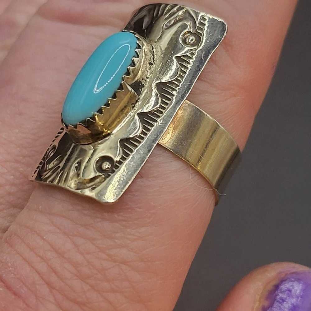 GORGEOUS  VINTAGE  TURQUOISE STERLING SILVER RING… - image 2