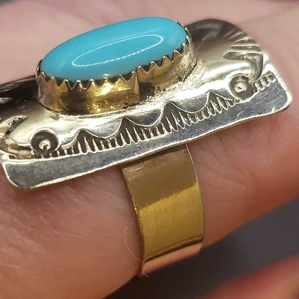 GORGEOUS  VINTAGE  TURQUOISE STERLING SILVER RING… - image 4