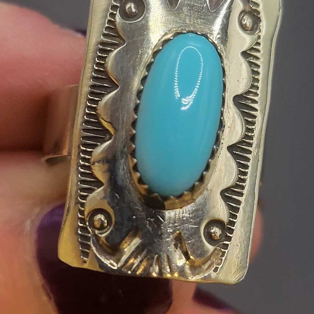 GORGEOUS  VINTAGE  TURQUOISE STERLING SILVER RING… - image 7