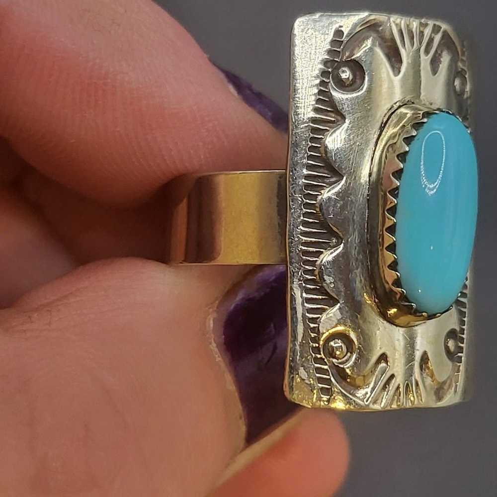 GORGEOUS  VINTAGE  TURQUOISE STERLING SILVER RING… - image 8