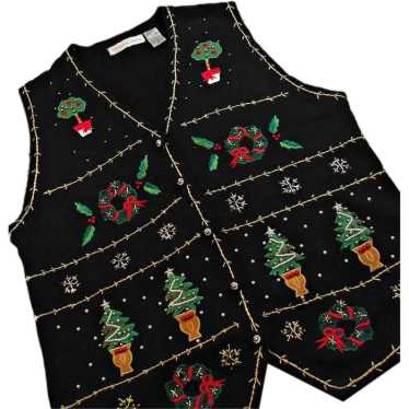 Victoria Jones Womens CHRISTMAS SWEATER VEST Embel