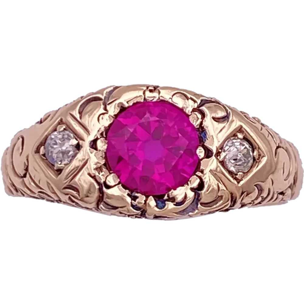 Victorian Pink Sapphire and Diamond Ring 1.26 Car… - image 1