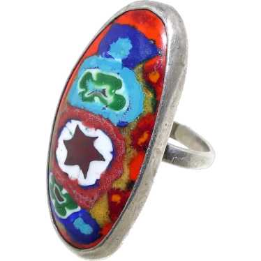 Vintage Mexican Millefiori Sterling Silver Ring