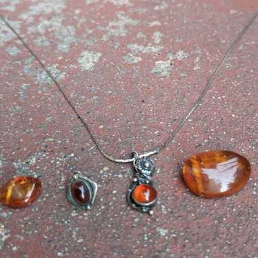 Lot of genuine amber & sterling silver jewelry