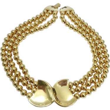 Vintage Napier Gold Tone 3-Strand Gold Tone Bead … - image 1