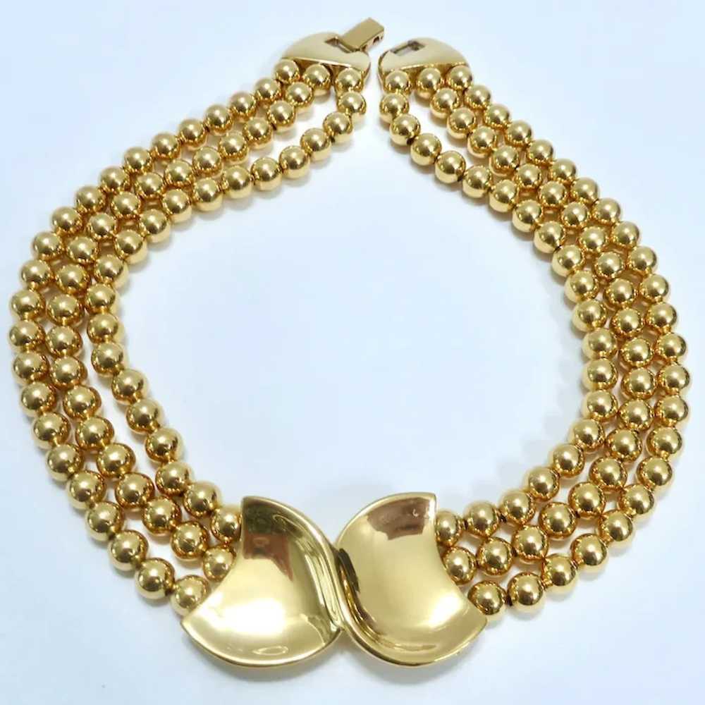 Vintage Napier Gold Tone 3-Strand Gold Tone Bead … - image 2