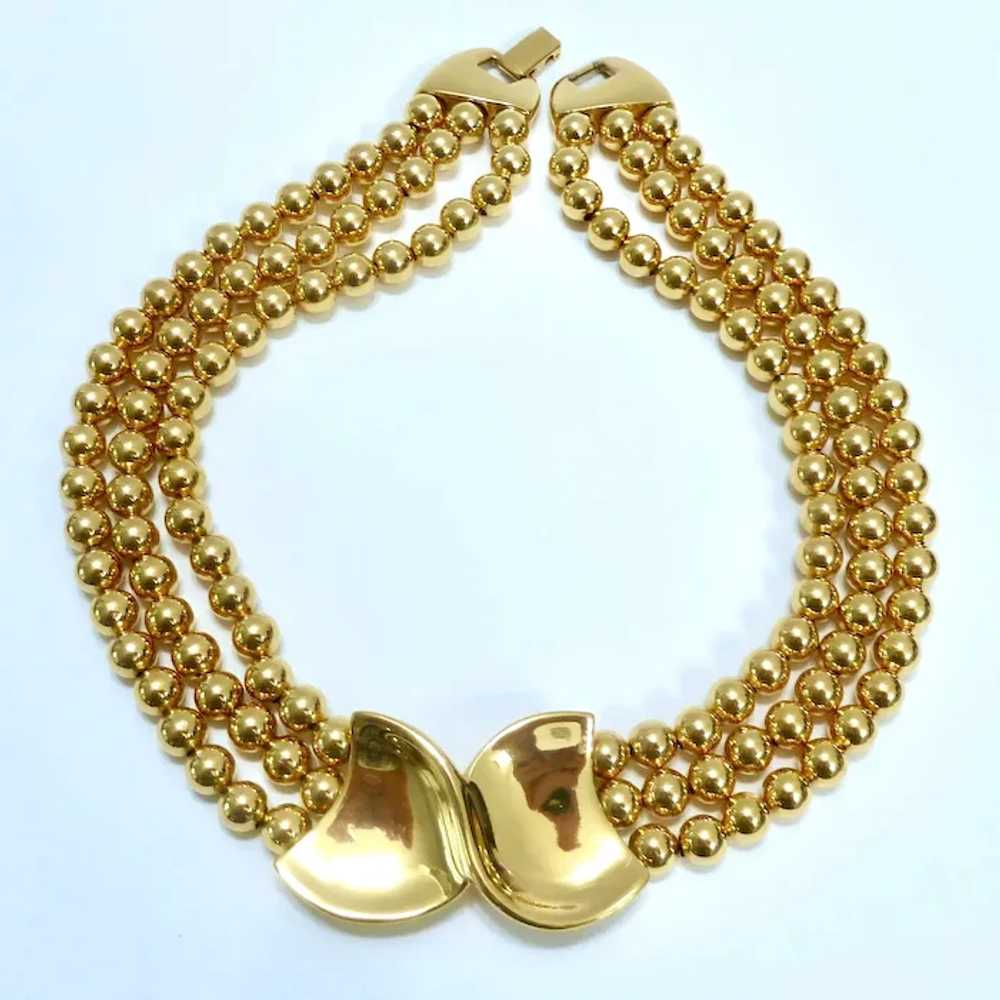 Vintage Napier Gold Tone 3-Strand Gold Tone Bead … - image 3