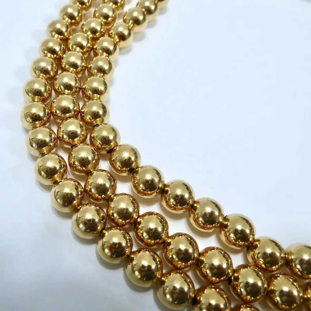 Vintage Napier Gold Tone 3-Strand Gold Tone Bead … - image 5