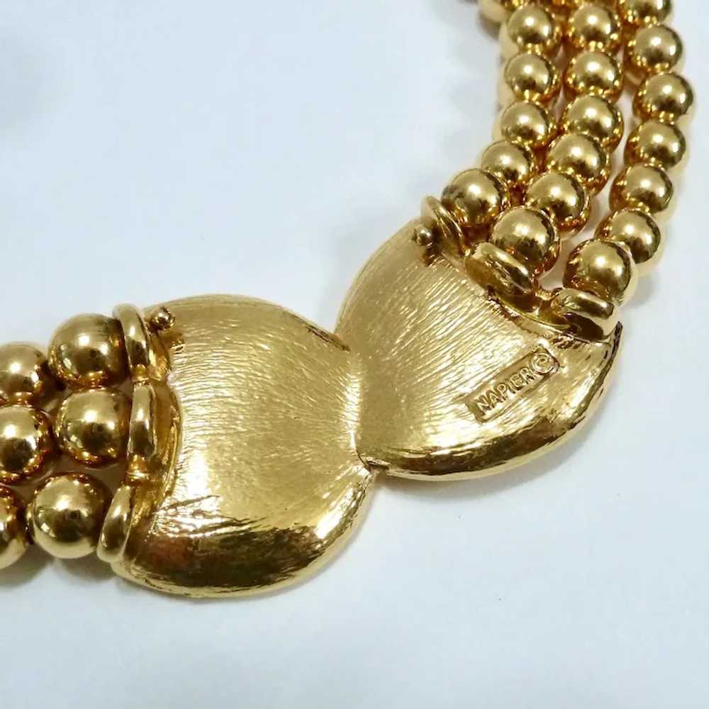 Vintage Napier Gold Tone 3-Strand Gold Tone Bead … - image 7