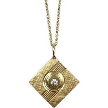 Unisex Mid-Century 14K Gold Diamond Pendant Neckla