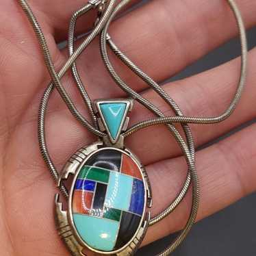 BEAUTIFUL CAROLYN POLLACK MULTI STONE INLAY NECKLA