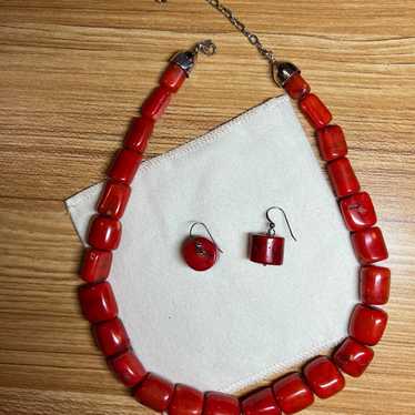 Vintage Jay King Red Coral and Sterling Silver Nec