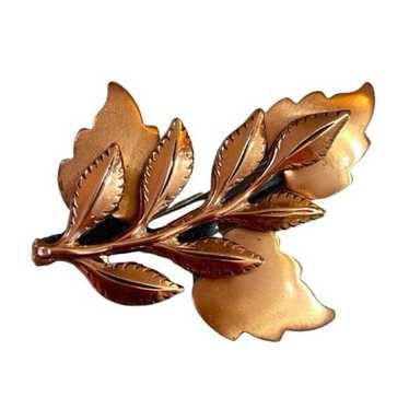 Renoir Signed Multi Leaves Gilded Copper Brooch