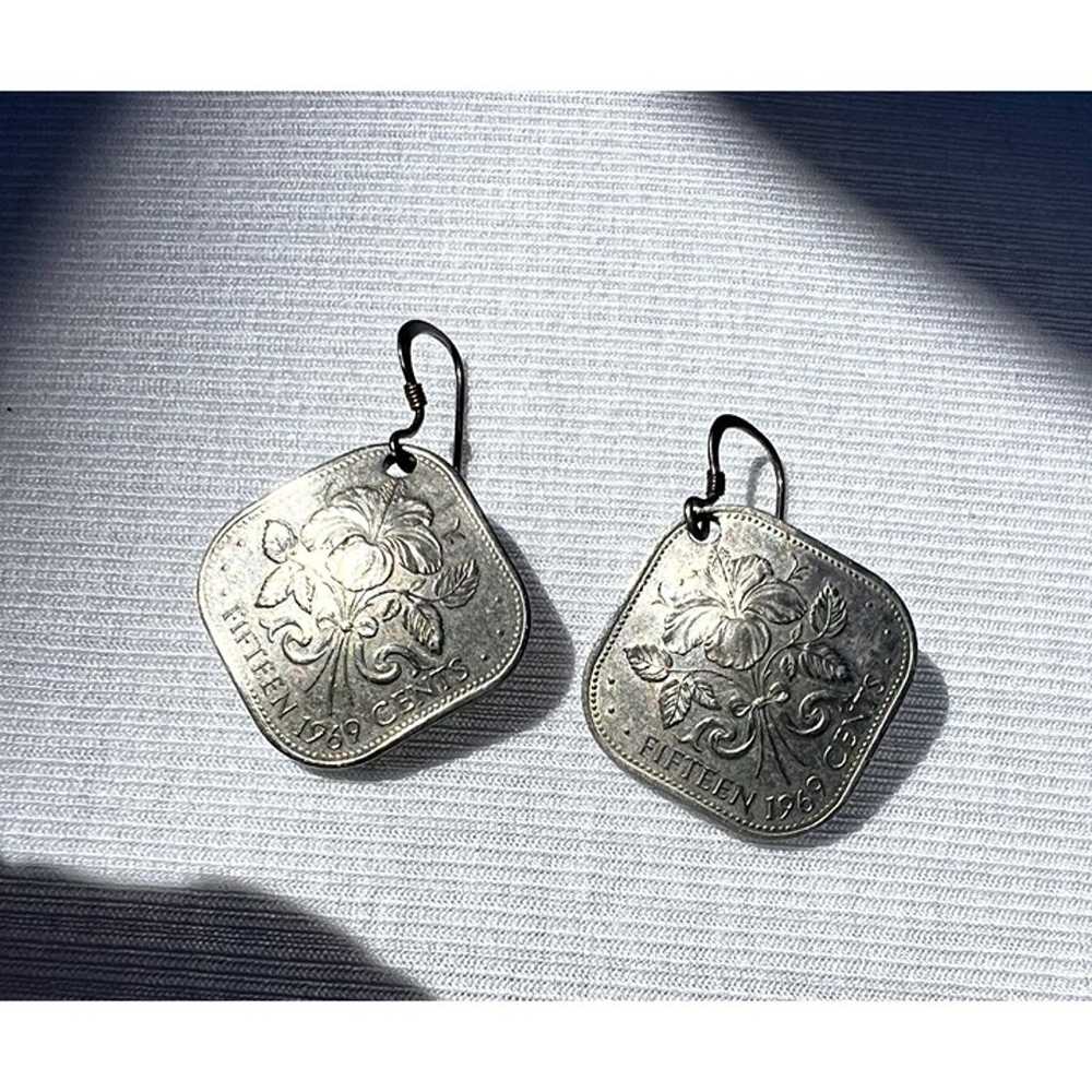 Bahamas Coin Earrings Elizabeth 11 Vintage 1969 F… - image 1