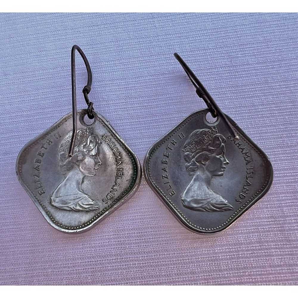 Bahamas Coin Earrings Elizabeth 11 Vintage 1969 F… - image 3