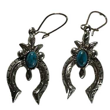 Squash Bloosom Fish Hook Earring With Turquoise S… - image 1