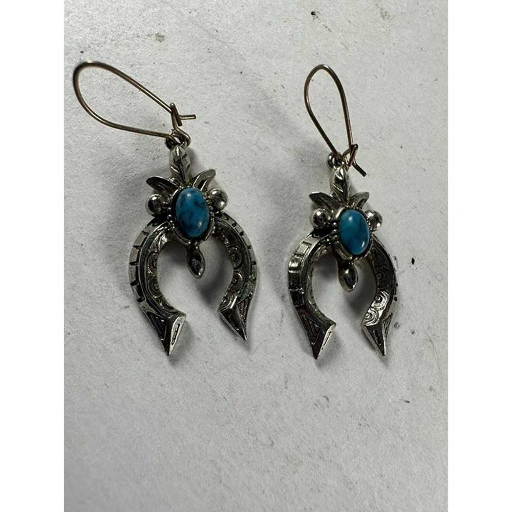 Squash Bloosom Fish Hook Earring With Turquoise S… - image 2