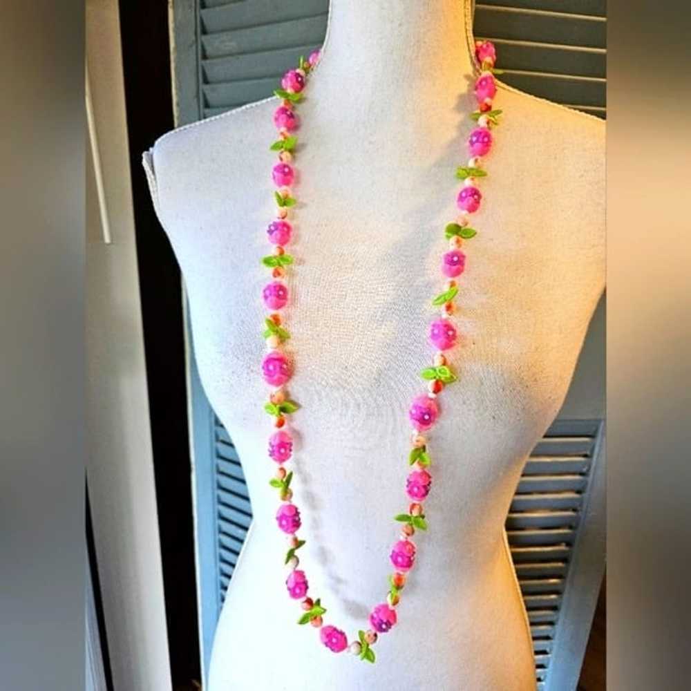 40's Carmen Miranda Fruit Salad Necklace Pink Flo… - image 2