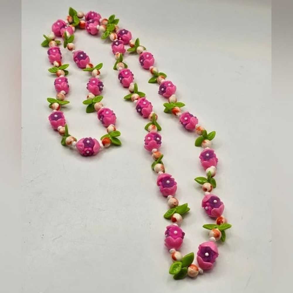 40's Carmen Miranda Fruit Salad Necklace Pink Flo… - image 4