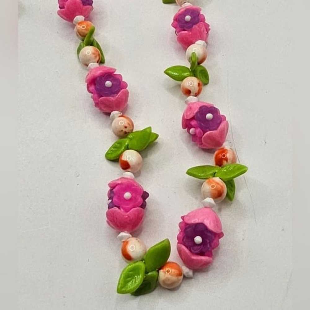 40's Carmen Miranda Fruit Salad Necklace Pink Flo… - image 5