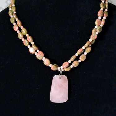 Vintage Artisan Handmade Pink Quartz and Watermelo