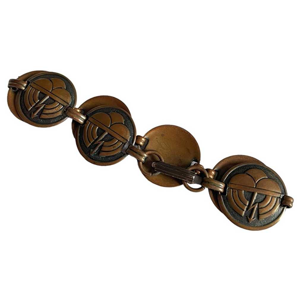 Vintage Copper Thunder Cloud Clasp Disc Link Brac… - image 2