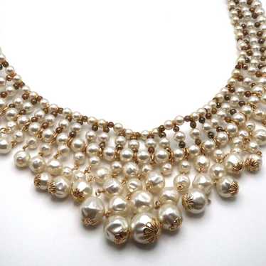 Vintage Faux Pearl Large Statement Necklace 15"-1… - image 1