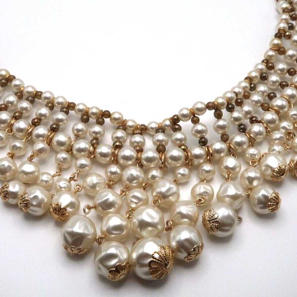 Vintage Faux Pearl Large Statement Necklace 15"-1… - image 3