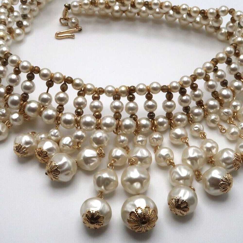 Vintage Faux Pearl Large Statement Necklace 15"-1… - image 4