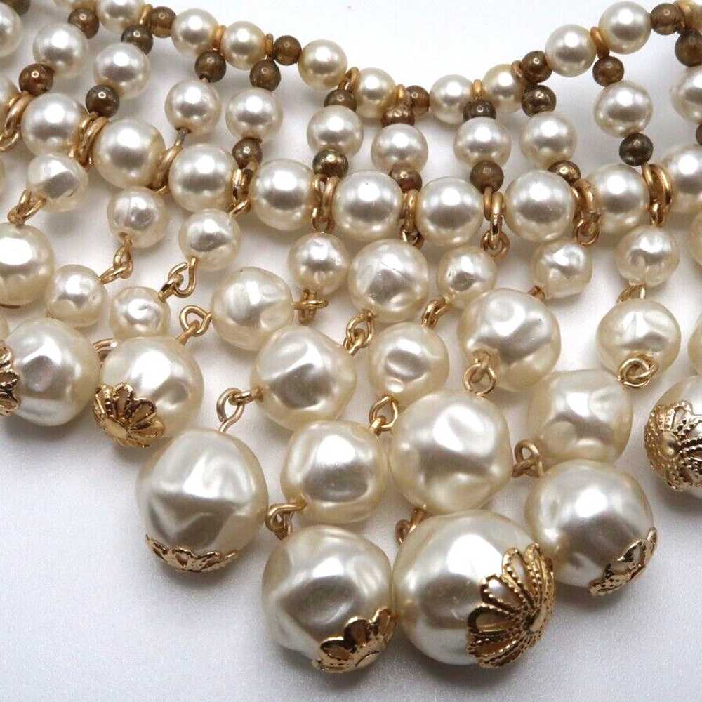 Vintage Faux Pearl Large Statement Necklace 15"-1… - image 5