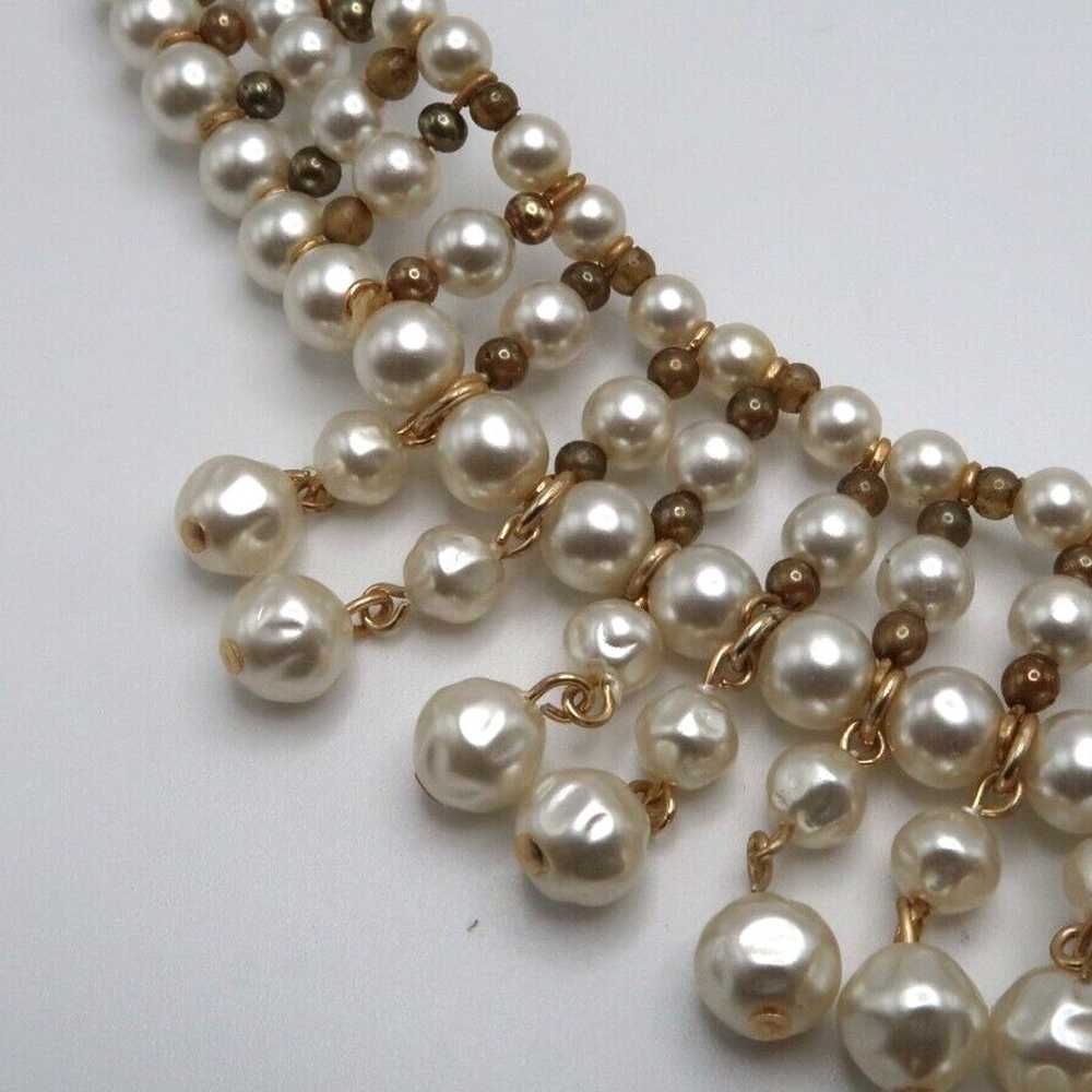 Vintage Faux Pearl Large Statement Necklace 15"-1… - image 7