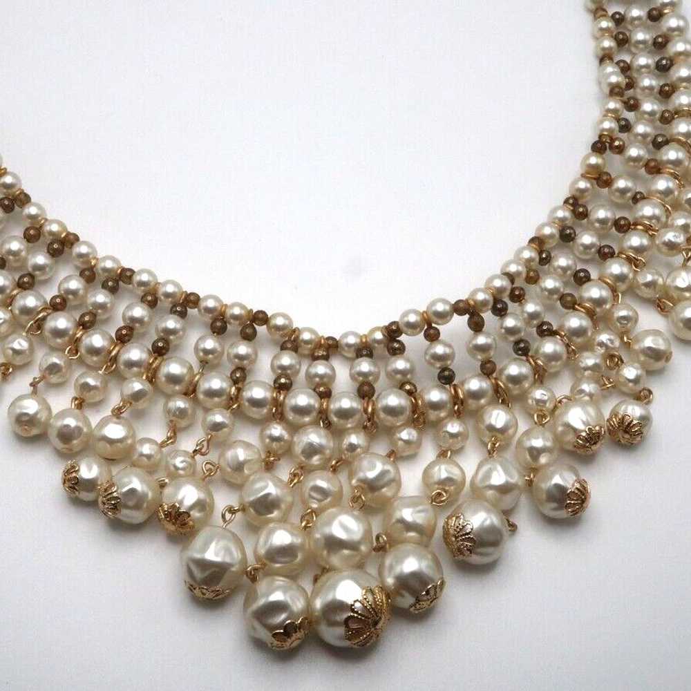 Vintage Faux Pearl Large Statement Necklace 15"-1… - image 8