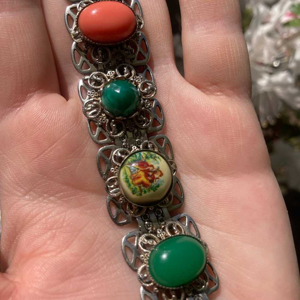 Vintage European-Style Cabochon Panel Bracelet - image 2