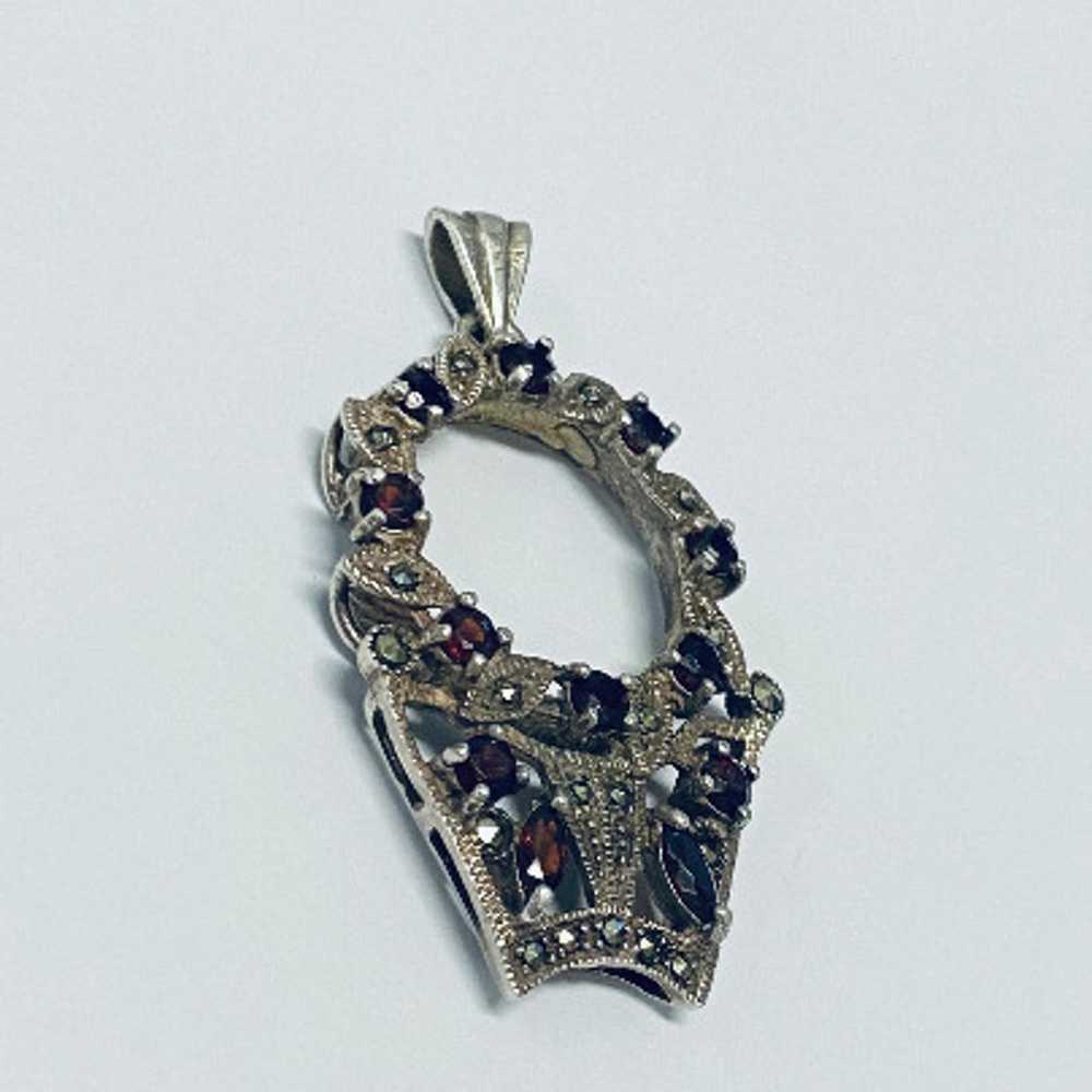 Vintage Unique Sterling Silver Garnet Marcasite W… - image 3