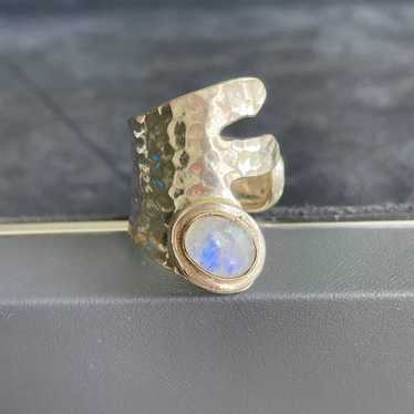 Moonstone Hammered Sterling Silver Artisan Wrap R… - image 1