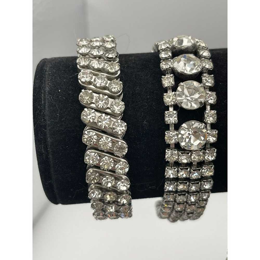 Clear Rhinestone Silver Tone Earrings Bracelets N… - image 2