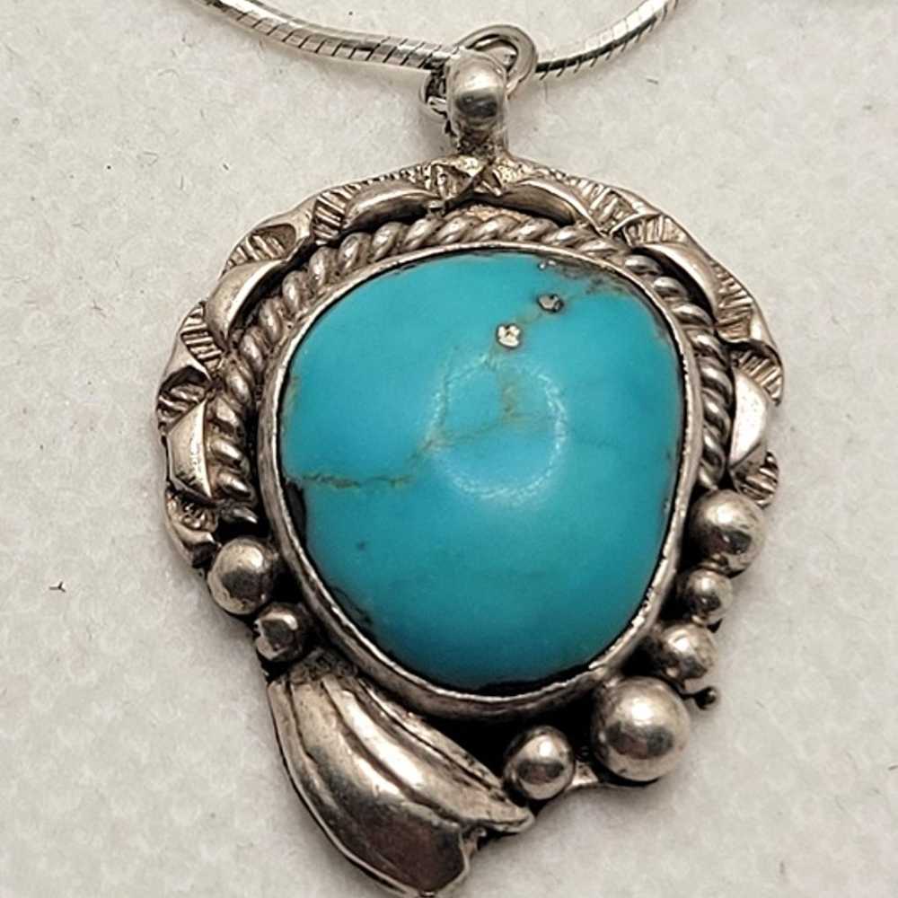 Vintage Native American Turquoise Pendant Necklac… - image 1