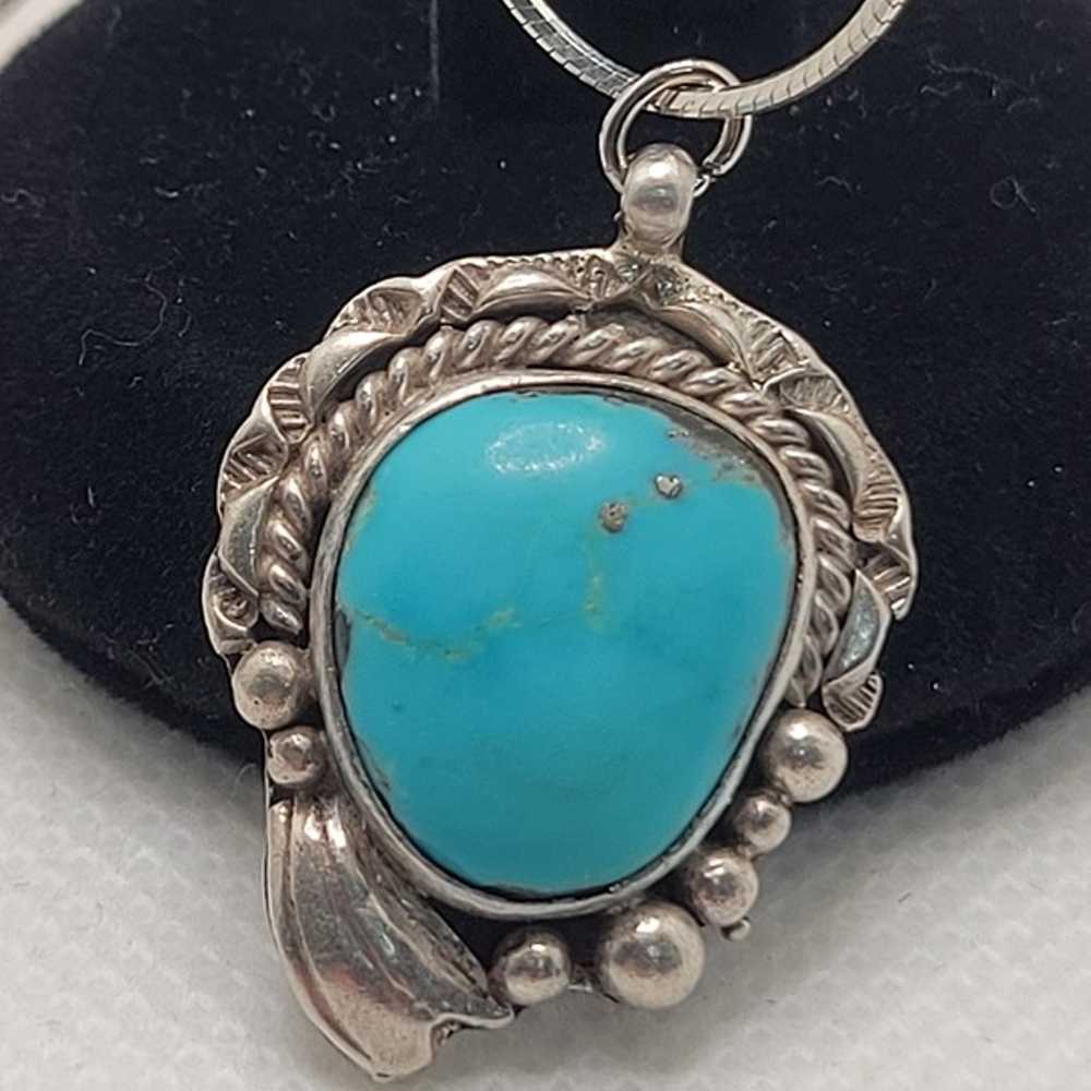 Vintage Native American Turquoise Pendant Necklac… - image 4