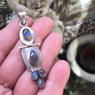 Vintage Sterling Silver Labradorite Boho Pendant