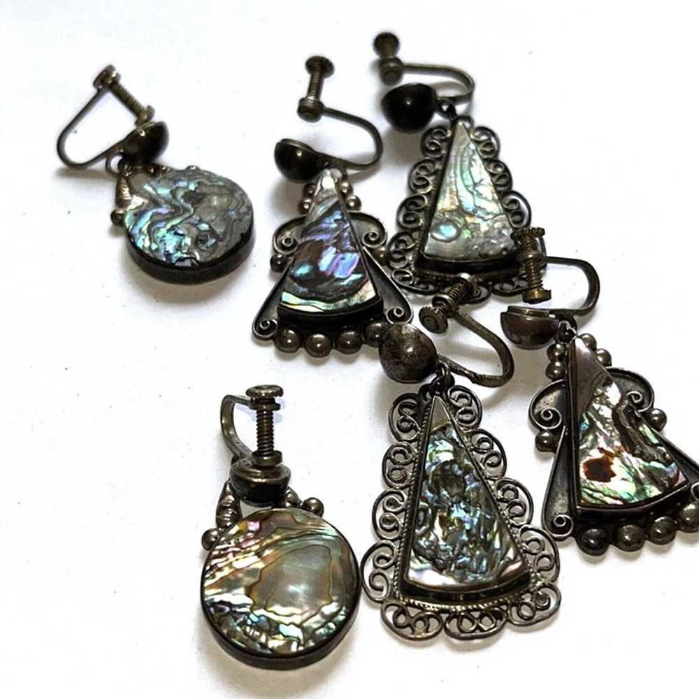 Abalone Shell Vintage Earrings Lot Three Pairs 92… - image 2