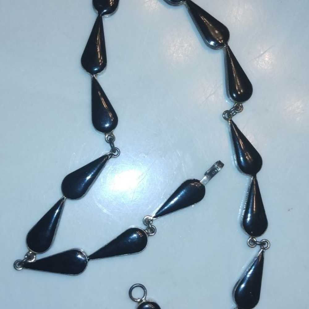 Mexico Sterling Black Onyx, MOP, Abalone Necklace - image 2