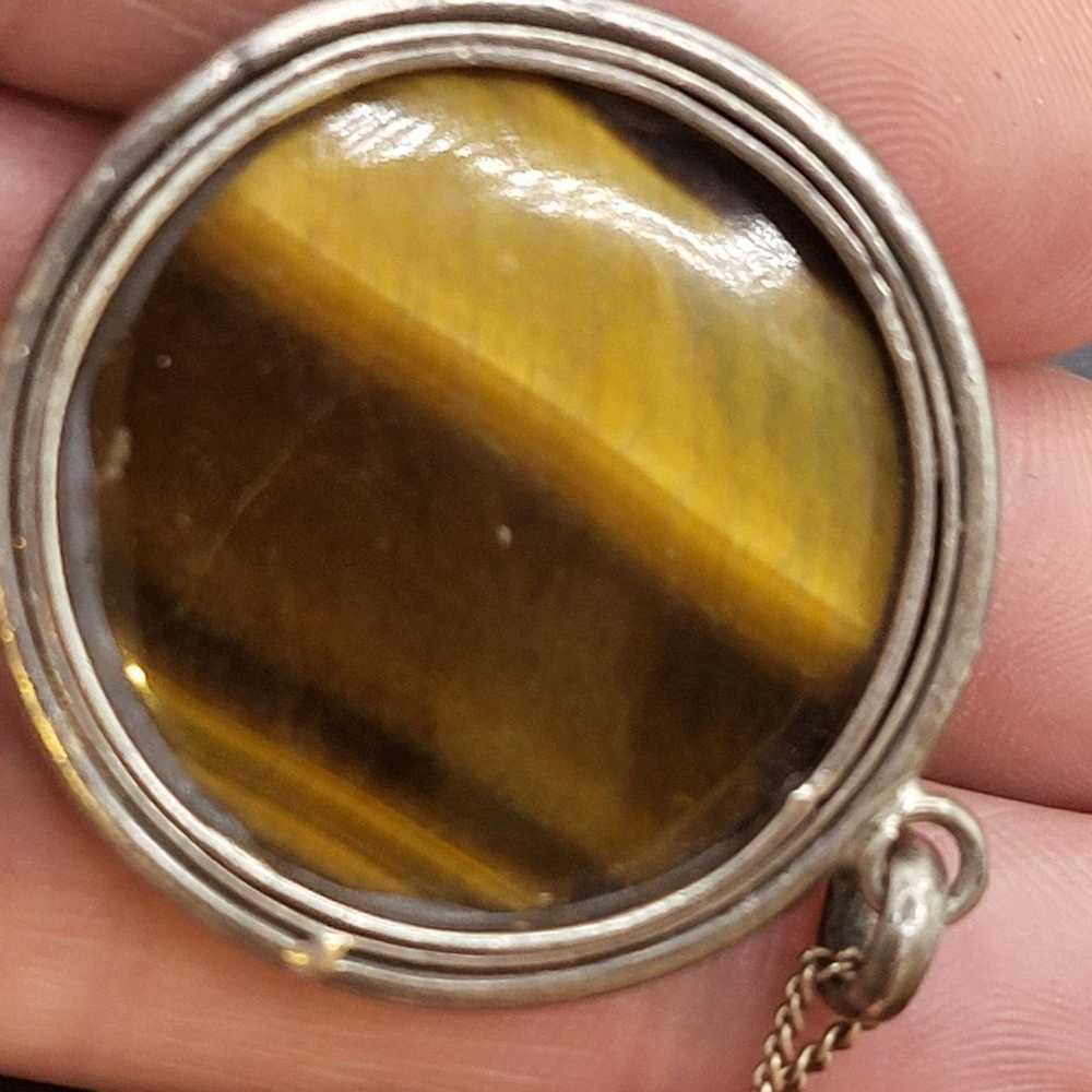 AWESOME VINTAGE STERLING SILVER TIGERS EYE NECKLA… - image 3