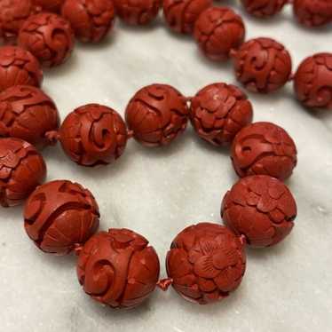 Vintage 29" Carved Red Faux Chinese faux cinnabar… - image 1