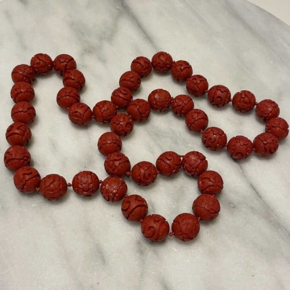 Vintage 29" Carved Red Faux Chinese faux cinnabar… - image 5