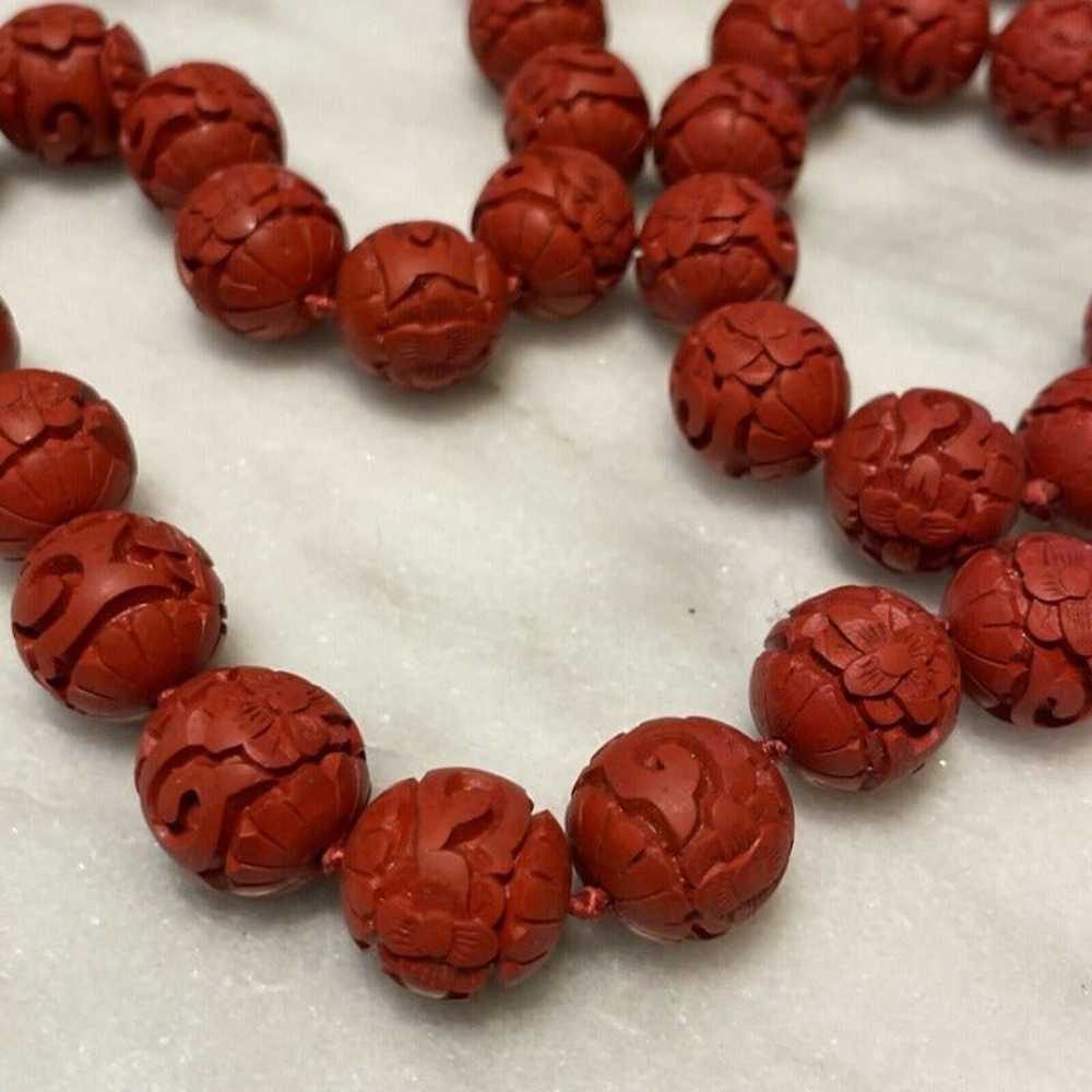 Vintage 29" Carved Red Faux Chinese faux cinnabar… - image 6
