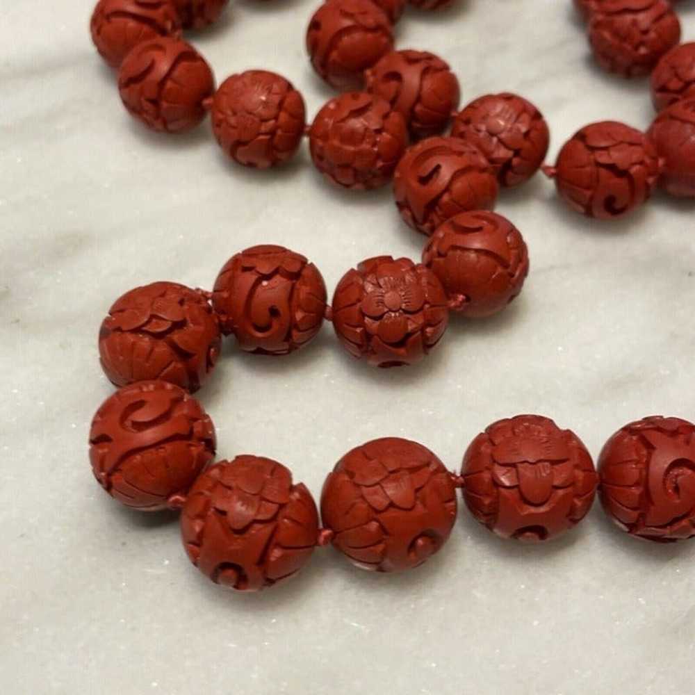 Vintage 29" Carved Red Faux Chinese faux cinnabar… - image 7